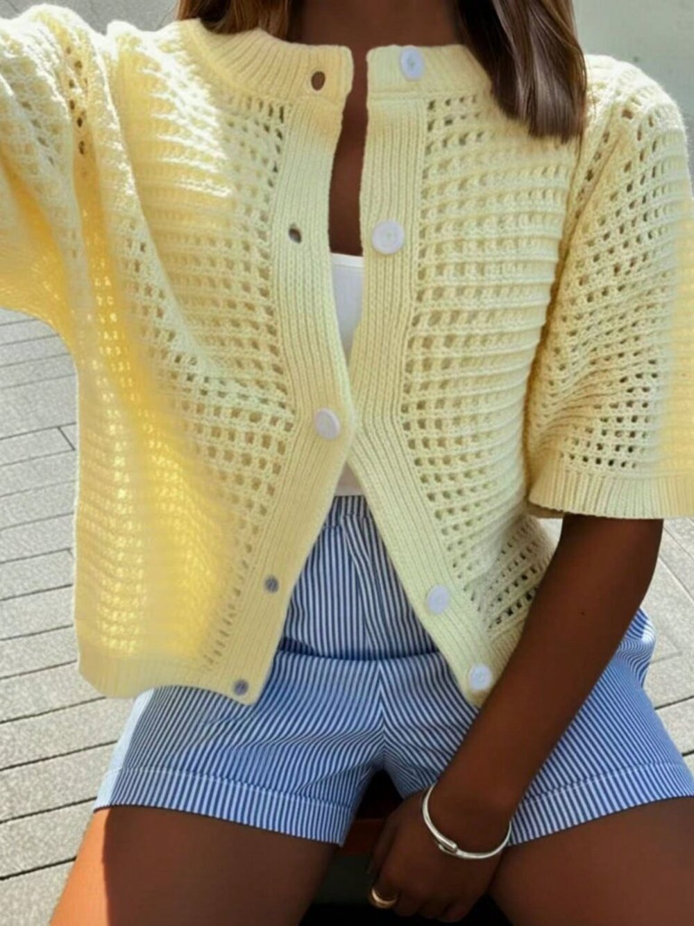 Yellow Casual Women's Knit Cardigan with Buttons